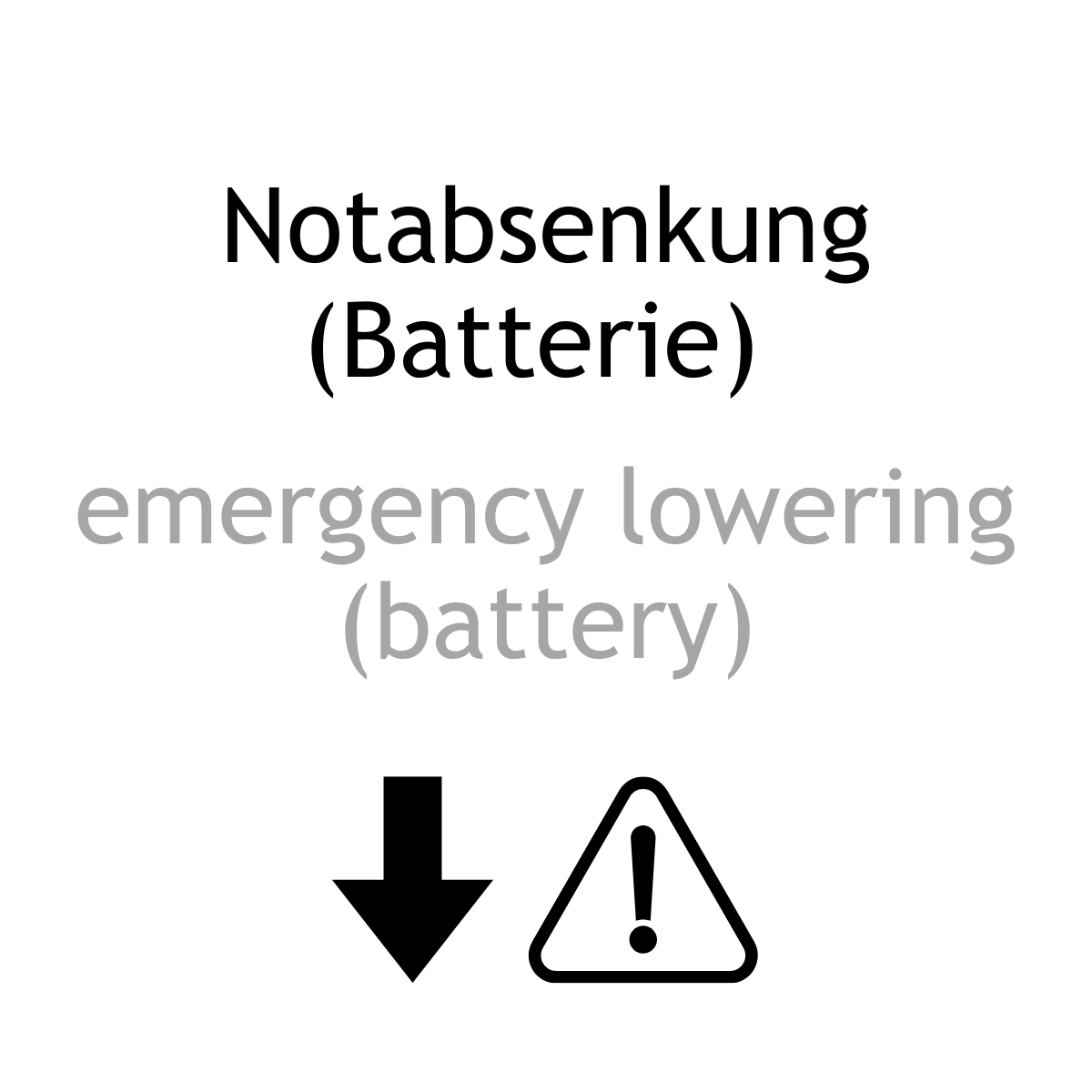 Textinformation: Notabsenkung Batterie. Textinformation zweisprachig: Notabsenkung Batterie. Emergency lowering battery.