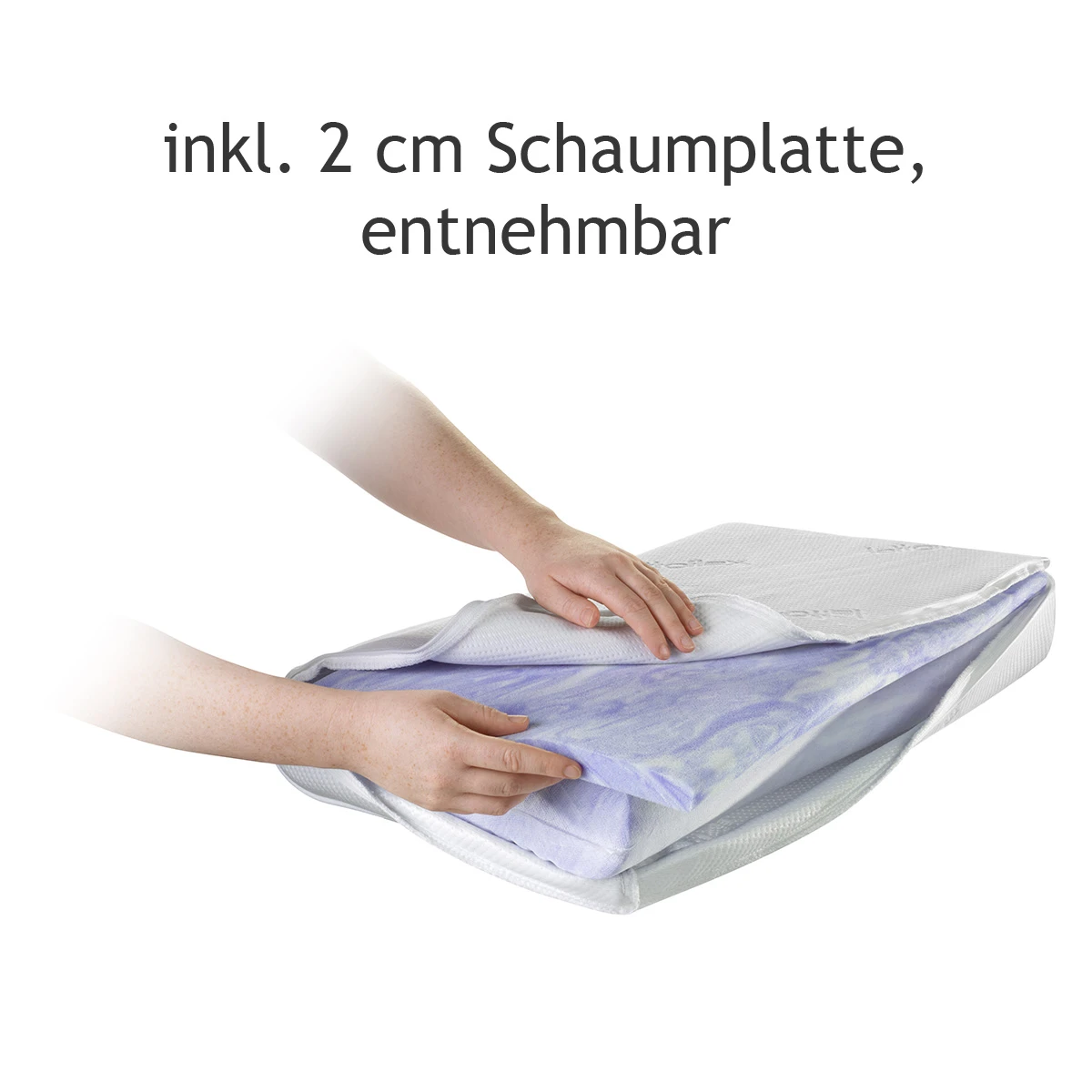 Herausnehmen der Zusatzplatte vom Lattokiss Pro 10 im Bezug mit dem Text auf dem Bild: Inklusive 2cm Schaumplatte, entnehmbar.
