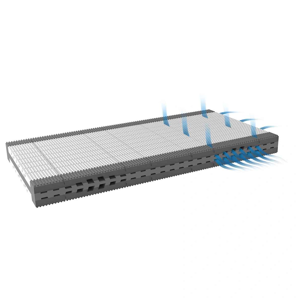 Matratzenkern der Lattoflex Matratze in 16cm Höhe mit einigen markierten Belüftungskanälen und festem Randbalken.