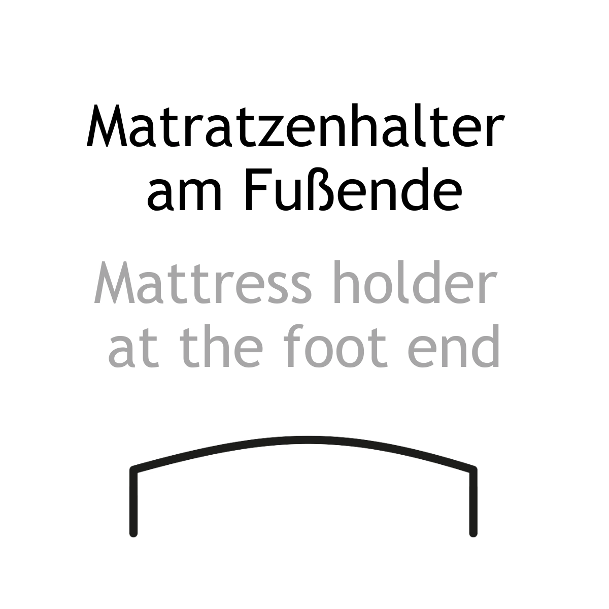 Textinformation: Matratzenhalter am Fussende. Textinformation zweisprachig: Matratzenhalter am Fussende. Mattress holder at the foot end.