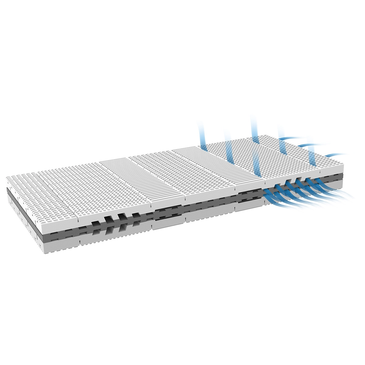 Matratzenkern der Lattoflex Matratze in 19cm Höhe mit einigen markierten Belüftungskanälen.